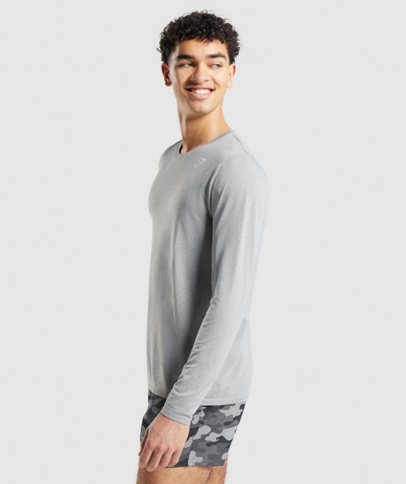 Men's Gymshark Arrival Seamless Long Sleeve T-Shirts Grey | CA NA3167